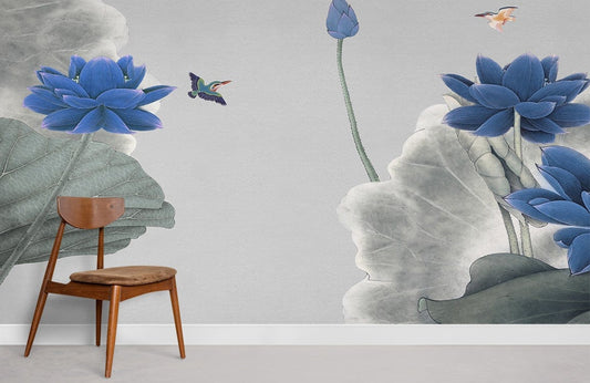 Blue Lotus Flower Wallpaper Mural